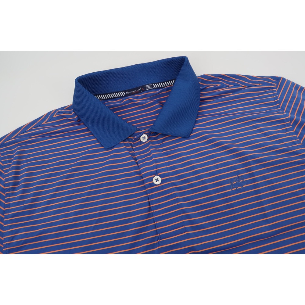 Southern Tide to Trail Men's Large Blue Orange Striped Performance Polo Shirt